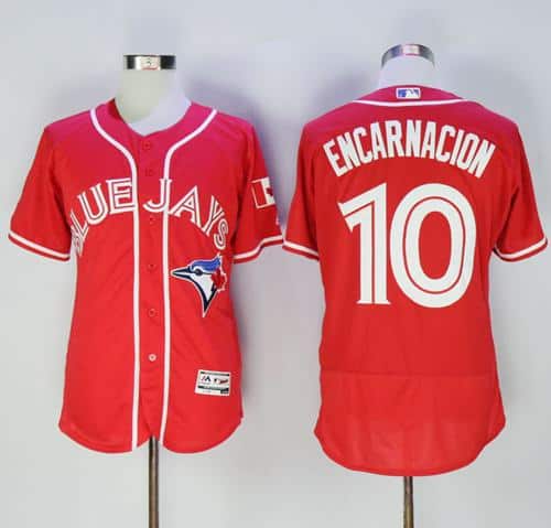 Blue Jays #10 Edwin Encarnacion Red Flexbase Authentic Collection Canada Day Stitched Jersey