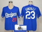Dodgers #23 Adrian Gonzalez Blue Cool Base Autographed Stitched Jersey