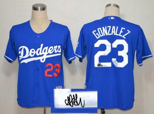 Dodgers #23 Adrian Gonzalez Blue Cool Base Autographed Stitched Jersey
