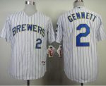 Brewers #2 Scooter Gennett White (Blue Strip) Stitched Jersey