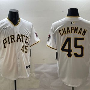 Pittsburgh Pirates #45 Aroldis Chapman White Home Limited Stitched Jersey