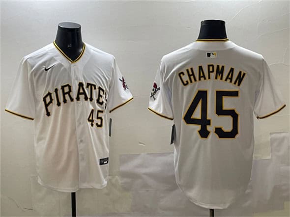 Pittsburgh Pirates #45 Aroldis Chapman White Home Limited Stitched Jersey