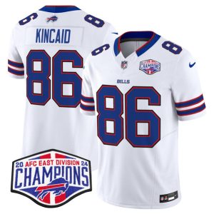 Buffalo Bills #86 Dalton Kincaid White 2024-25 F.U.S.E. AFC East Division Champions Patch Limited Stitched Jersey