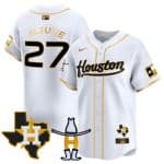 Houston Astros #27 Jose Altuve White Gold With Patch Cool Base Stitched Jersey