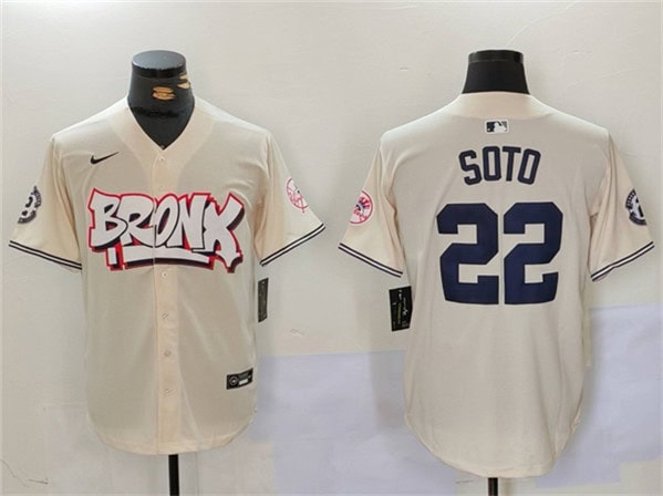 New York Yankees #22 Juan Soto Cream Bronx Graffiti V2 Vapor Limited Stitched Jersey