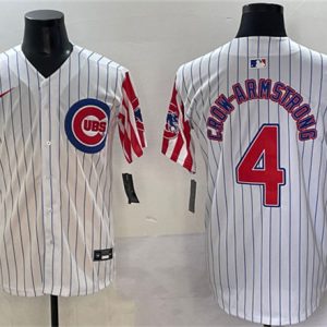 Chicago Cubs #4 Pete Crow-Armstrong White Pinstripe 2025 Independence Day Vapor Premier Limited Stitched Jersey