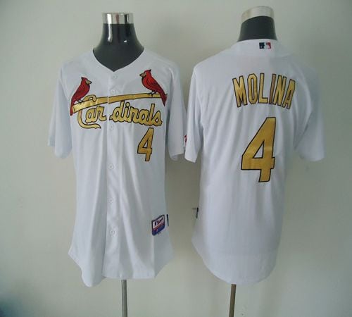 Cardinals #4 Yadier Molina White(Gold No.) Cool Base Stitched Jersey