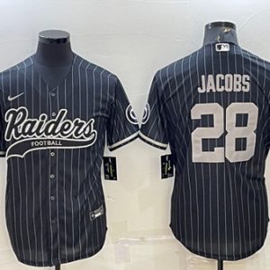 Las Vegas Raiders #28 Josh Jacobs Black With Patch Cool Base Stitched Baseball Jersey