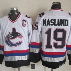 Canucks #19 Markus Naslund White Black CCM Throwback Stitched Jersey