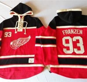 Red Wings #93 Johan Franzen Red Sawyer Hooded Sweatshirt Stitched Jersey