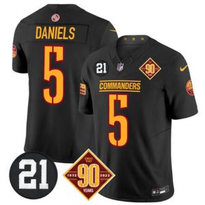 Washington Commanders #5 Jayden Daniels Black F.U.S.E. 90th Sean Taylor Patch Vapor Limited Football Stitched Jersey