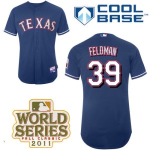 Rangers #39 Scott Feldman Blue Cool Base 2011 World Series Patch Stitched Jersey