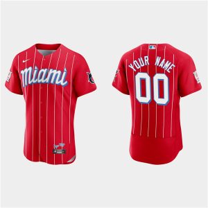 Miami Marlins Customized Red 2021 City Connect Replica Flex Base Stitched MLB Jersey