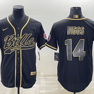 Buffalo Bills #14 Stefon Diggs Black Gold With Patch Cool Base Stitched Baseball Jersey