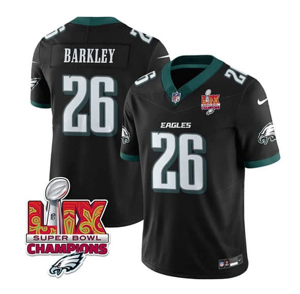 Philadelphia Eagles #26 Saquon Barkley Black 2025 Eagles Logo Super Bowl LIX Patch New F.U.S.E. Vapor Untouchable Limited Stitched Jersey