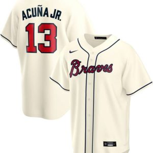 Atlanta Braves #13 Ronald Acuna Jr Cream Cool Base Stitched Jersey