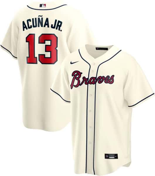 Atlanta Braves #13 Ronald Acuna Jr Cream Cool Base Stitched Jersey