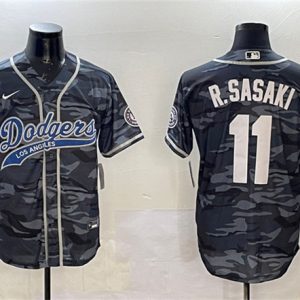 Los Angeles Dodgers #11 Roki Sasaki Gray Camo With Patch Cool Base Stitched Jersey