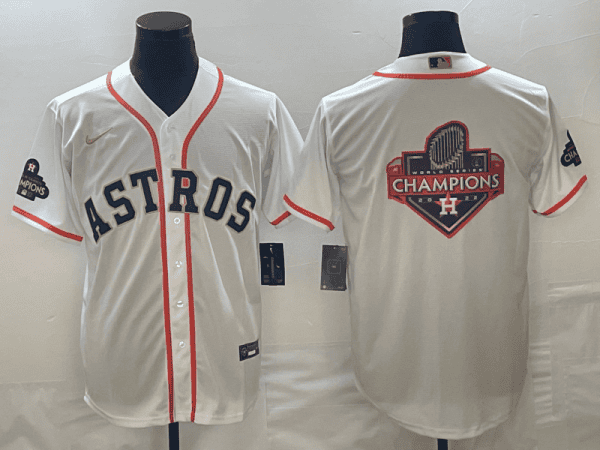 Houston Astros White 2023 Gold Collection With World Serise Champions Patch Team Big Logo Cool Base Stitched Jersey