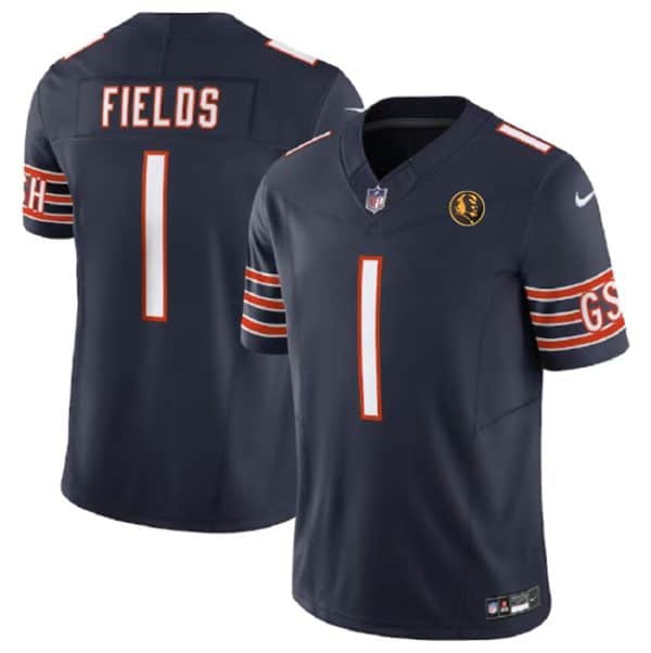 Chicago Bears #1 Justin Fields Navy 2023 F.U.S.E. With John Madden Patch Vapor Limited Stitched Jersey