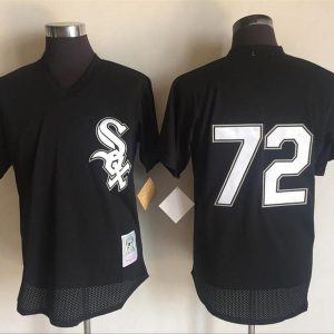 White Sox #72 Carlton Fisk Mitchell And Ness Black 1993 Throwback Stitched Jersey