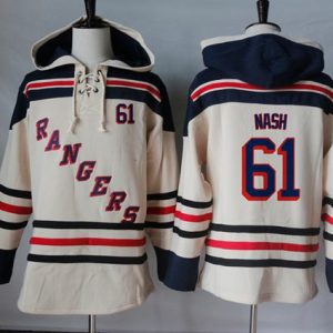 Rangers #61 Rick Nash Cream Sawyer Hooded Sweatshirt Stitched Jersey