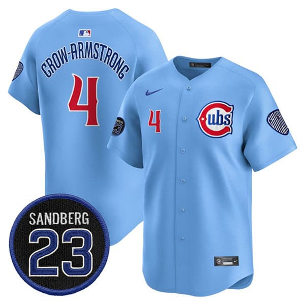 Chicago Cubs #4 Pete Crow-Armstrong Blue 'Ryne Sandberg Tribute' Vapor Limited V2 Stitched Jersey