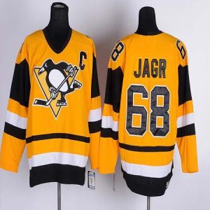 Penguins #68 Jaromir Jagr Yellow CCM Throwback Stitched Jersey