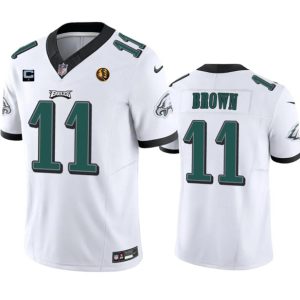 Philadelphia Eagles #11 A. J. Brown White 2023 F.U.S.E. With 1-Star C Patch And John Madden Patch Vapor Limited Stitched Jersey