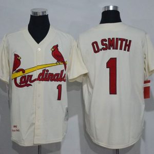 Mitchell And Ness Cardinals #1 Ozzie Smith Cream Throwback Stitched Jersey