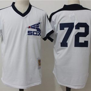Chicago White Sox #72 Carlton Fisk Mitchell Ness White Cooperstown Mesh Batting Practice Stitched Jersey