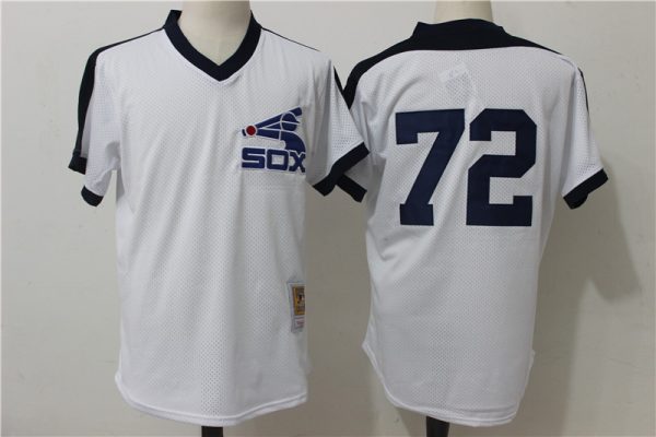 Chicago White Sox #72 Carlton Fisk Mitchell Ness White Cooperstown Mesh Batting Practice Stitched Jersey