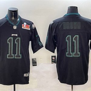 Philadelphia Eagles #11 A.J. Brown Lights Out Black 2025 Super Bowl LIX Patch Color Rush Vapor Untouchable Limited Stitched Jersey