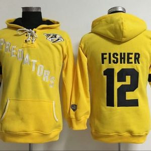 Nashville Predators #12 Mike Fisher Yellow Old Time Heidi Hoodie NHL Hoodie