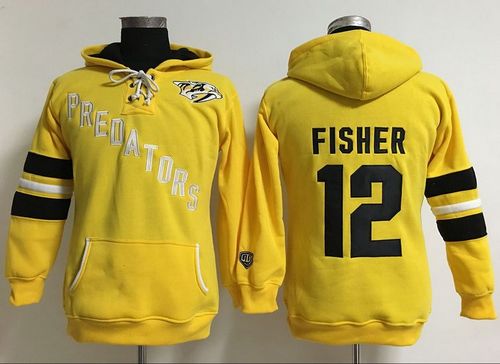 Nashville Predators #12 Mike Fisher Yellow Old Time Heidi Hoodie NHL Hoodie