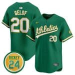 Oakland Athletics #20 Zack Gelof Green 2024 Limited With Rickey Henderson Patch Stitched Jersey