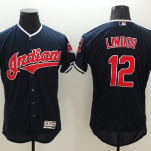 Indians #12 Francisco Lindor Navy Blue Flexbase Authentic Collection Stitched Jersey