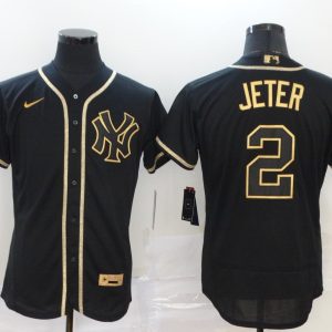 New York Yankees #2 Derek Jetere Black Golden Flex Base Stitched Jersey
