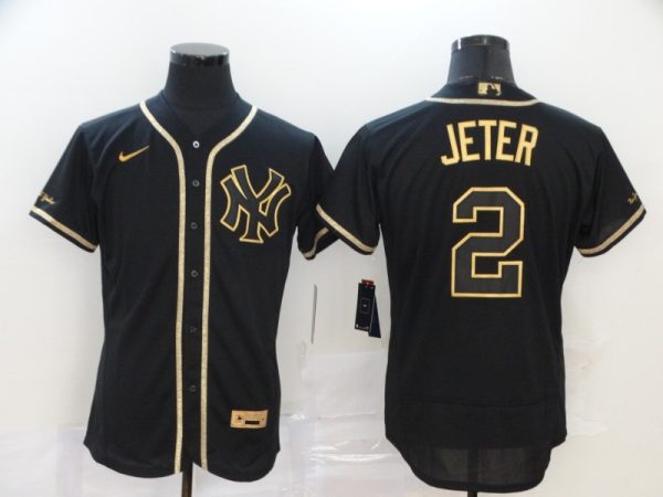 New York Yankees #2 Derek Jetere Black Golden Flex Base Stitched Jersey