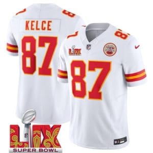 Kansas City Chiefs #87 Travis Kelce White 2025 F.U.S.E. Super Bowl LIX Patch Vapor Untouchable Limited Stitched Jersey