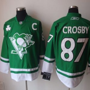 Penguins #87 Sidney Crosby Stitched Green St Patty's Day Jersey