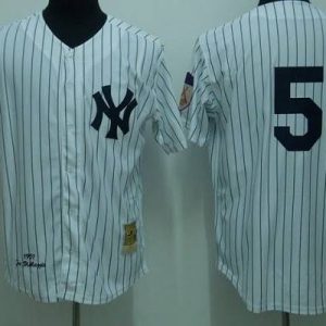 Mitchelland Ness Yankees #5 Joe DiMaggio Stitched White Throwback Jersey