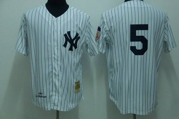 Mitchelland Ness Yankees #5 Joe DiMaggio Stitched White Throwback Jersey