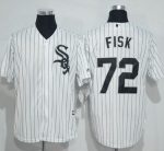 White Sox #72 Carlton Fisk White(Black Strip) New Cool Base Stitched Jersey
