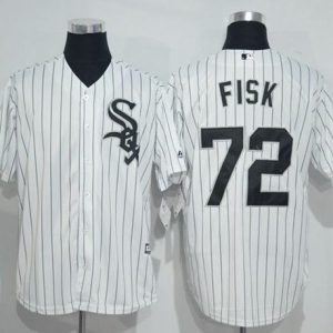White Sox #72 Carlton Fisk White(Black Strip) New Cool Base Stitched Jersey