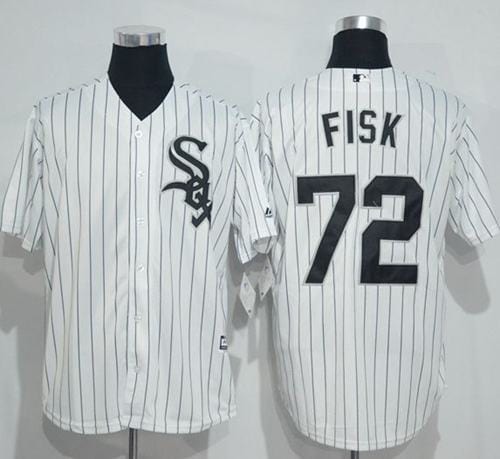White Sox #72 Carlton Fisk White(Black Strip) New Cool Base Stitched Jersey
