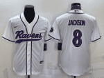 Baltimore Ravens #8 Lamar Jackson White With Patch Cool Base Stitched Baseball Jersey