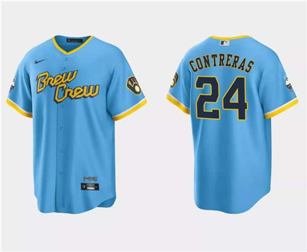 Milwaukee Brewers #24 William Contreras Powder Blue 2022 City Connect Cool Base Stitched Jersey