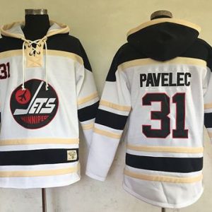 Jets #31 Ondrej Pavelec White Sawyer Hooded Sweatshirt Stitched Jersey