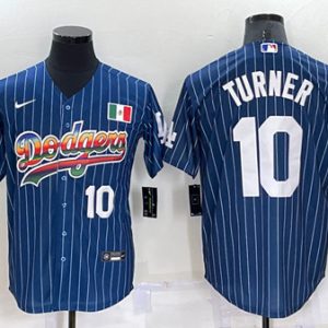 Los Angeles Dodgers #10 Justin Turner Navy Mexico Rainbow Cool Base Stitched Baseball Jersey